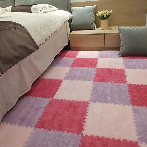 Bodenmatten Aus Puzzle Schaumstoff, Ineinandergreifende Eva-Fliesen, 0,39 Zoll Dick, Weicher, Rutschfester Teppich für Zuhause, Fitnessstudio, Spielzimmer, Yoga und Pilates(Red+pink+Purple,100 pces) von LDZDGD