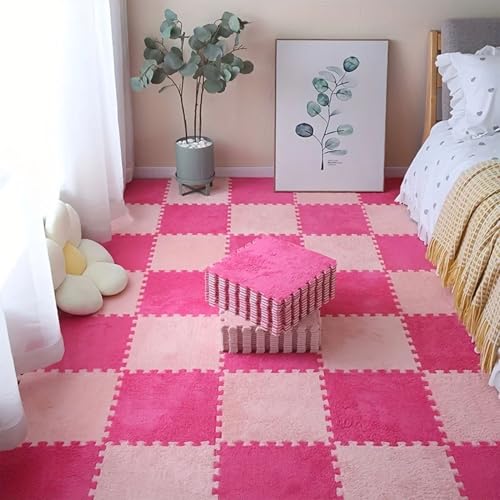Bodenmatten Aus Puzzle Schaumstoff, Ineinandergreifende Eva-Fliesen, 0,39 Zoll Dick, Weicher, Rutschfester Teppich für Zuhause, Fitnessstudio, Spielzimmer, Yoga und Pilates(Red+pink,24 pces) von LDZDGD