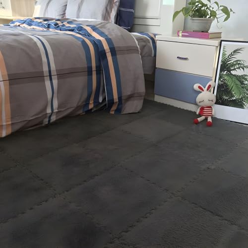Ineinander Greifende Puzzle-Bodenfliesen Aus Schaumstoff, 0,39 Zoll Dick, rutschfeste Eva-Matte, Weicher Plüschteppich für Spielzimmer, Fitnessstudio und Home-Office(Gray,50 pces) von LDZDGD