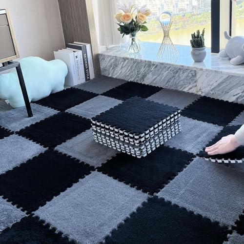 Ineinandergreifende Bodenmatten Aus Eva-Schaum, Weich und Flauschig, rutschfest, Leicht Zu Verlegender Flächenteppich für Spielzimmer, Fitnessstudio und Tanzstudio(Black+Gray,50 pces) von LDZDGD