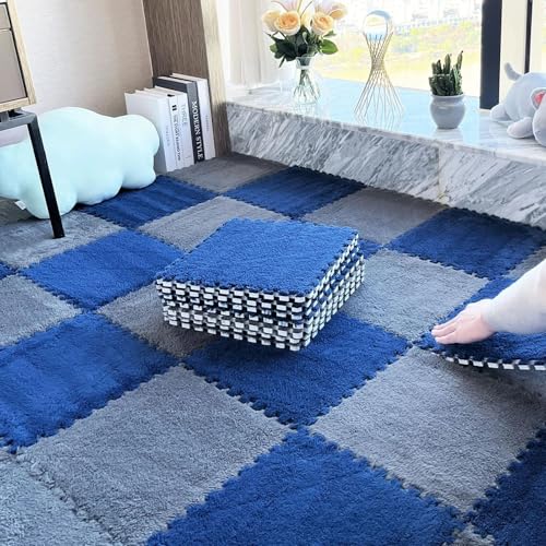 Ineinandergreifende Bodenmatten Aus Eva-Schaum, Weich und Flauschig, rutschfest, Leicht Zu Verlegender Flächenteppich für Spielzimmer, Fitnessstudio und Tanzstudio(Dark Blue+Gray,50 pces) von LDZDGD