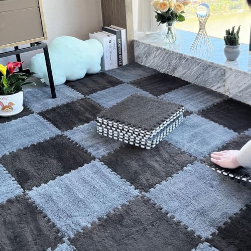 Ineinandergreifende Bodenmatten Aus Eva-Schaum, Weich und Flauschig, rutschfest, Leicht Zu Verlegender Flächenteppich für Spielzimmer, Fitnessstudio und Tanzstudio(Dark Gray+Light Gray,12 pces) von LDZDGD