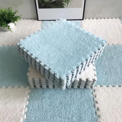 Ineinandergreifende Bodenmatten Aus Eva-Schaum, Weich und Flauschig, rutschfest, Leicht Zu Verlegender Flächenteppich für Spielzimmer, Fitnessstudio und Tanzstudio(Light Blue+White,50 pces) von LDZDGD