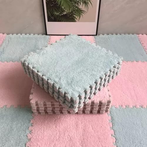 Ineinandergreifende Bodenmatten Aus Eva-Schaum, Weich und Flauschig, rutschfest, Leicht Zu Verlegender Flächenteppich für Spielzimmer, Fitnessstudio und Tanzstudio(Pink+Light Gray,50 pces) von LDZDGD