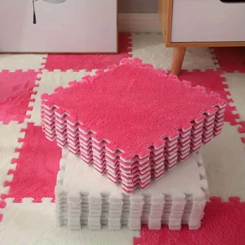 Ineinandergreifende Bodenmatten Aus Eva-Schaum, Weich und Flauschig, rutschfest, Leicht Zu Verlegender Flächenteppich für Spielzimmer, Fitnessstudio und Tanzstudio(Red+White,24 pces) von LDZDGD