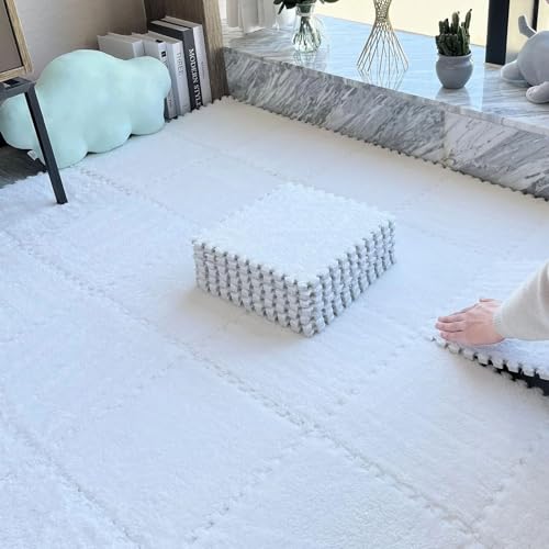 Ineinandergreifende Bodenmatten Aus Eva-Schaum, Weich und Flauschig, rutschfest, Leicht Zu Verlegender Flächenteppich für Spielzimmer, Fitnessstudio und Tanzstudio(White,50 pces) von LDZDGD