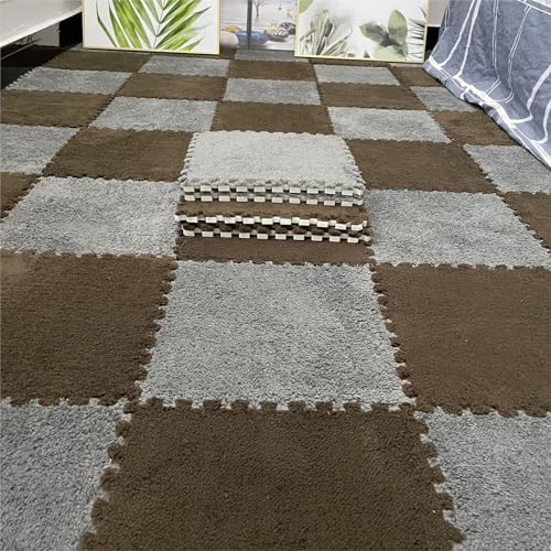 Puzzle Foam Floor Mats, Interlocking Eva Tiles, Weich & Plüsch, Anti-Rutsch-Teppich für Home Gym, Übung, Spielzimmer(Dark Brown+Gray,100 pces) von LDZDGD