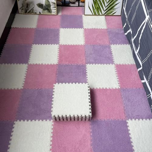 Puzzle Foam Floor Mats, Interlocking Eva Tiles, Weich & Plüsch, Anti-Rutsch-Teppich für Home Gym, Übung, Spielzimmer(Purple+Pink+White,24 pces) von LDZDGD