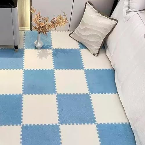 Puzzle-Schaumstoff-Bodenmatten, Ineinandergreifende Eva-Fliesen, Waschbar, Weicher Plüsch Teppich für Spielbereiche, Wohn- und Schlafzimmerdekoration(Light Blue+White,50 pces) von LDZDGD