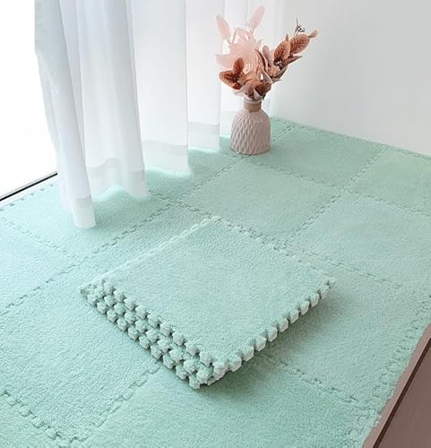 Puzzle-Schaumstoff-Bodenmatten, Ineinandergreifende Eva-Fliesen, Waschbar, Weicher Plüsch Teppich für Spielbereiche, Wohn- und Schlafzimmerdekoration(Light Blue,100 pces) von LDZDGD