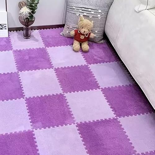 Puzzle-Schaumstoff-Bodenmatten, Ineinandergreifende Eva-Fliesen, Waschbar, Weicher Plüsch Teppich für Spielbereiche, Wohn- und Schlafzimmerdekoration(Pink+Purple,100 pces) von LDZDGD