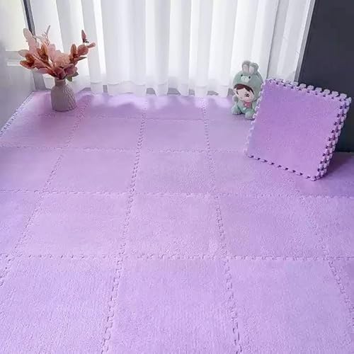 Puzzle-Schaumstoff-Bodenmatten, Ineinandergreifende Eva-Fliesen, Waschbar, Weicher Plüsch Teppich für Spielbereiche, Wohn- und Schlafzimmerdekoration(Purple,50 pces) von LDZDGD