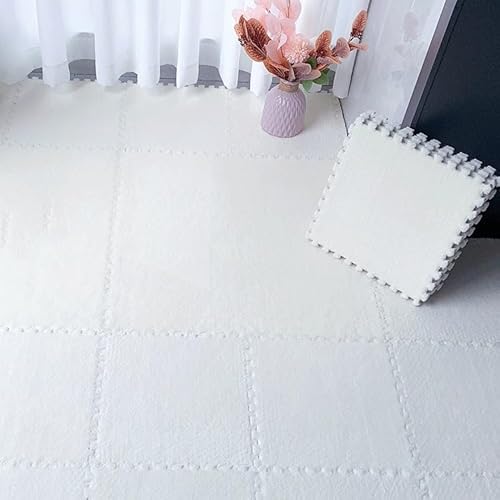 Puzzle-Schaumstoff-Bodenmatten, Ineinandergreifende Eva-Fliesen, Waschbar, Weicher Plüsch Teppich für Spielbereiche, Wohn- und Schlafzimmerdekoration(White,100 pces) von LDZDGD