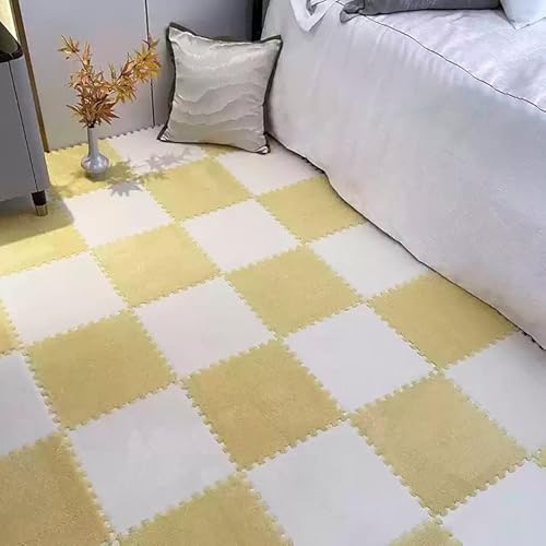 Puzzle-Schaumstoff-Bodenmatten, Ineinandergreifende Eva-Fliesen, Waschbar, Weicher Plüsch Teppich für Spielbereiche, Wohn- und Schlafzimmerdekoration(Yellow+White,50 pces) von LDZDGD