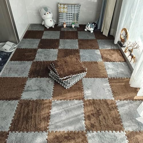 Schaumstoff-Bodenmatten, Ineinandergreifende Puzzlematte, Weicher und Rutschfester Eva-Schaum, Waschbar und Leicht Zu Reinigen, Teppichfliesen für Den Kinderspielbereich(Coffee+Gray,24 pces) von LDZDGD