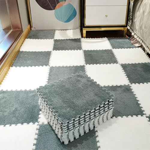 Schaumstoff-Bodenmatten, Ineinandergreifende Puzzlematte, Weicher und Rutschfester Eva-Schaum, Waschbar und Leicht Zu Reinigen, Teppichfliesen für Den Kinderspielbereich(Cyan+White,50 pces) von LDZDGD