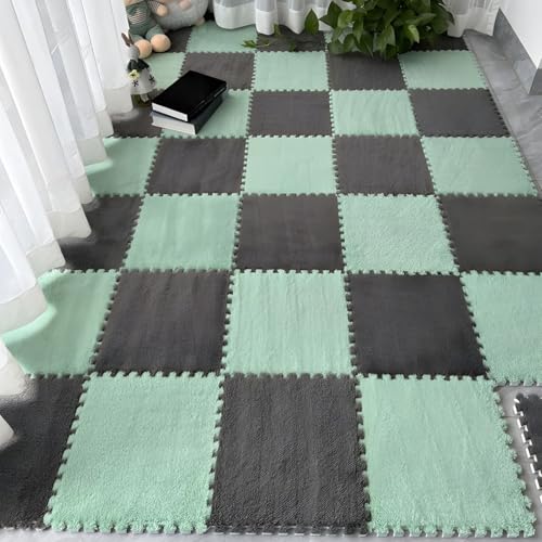 Schaumstoff-Bodenmatten, Ineinandergreifende Puzzlematte, Weicher und Rutschfester Eva-Schaum, Waschbar und Leicht Zu Reinigen, Teppichfliesen für Den Kinderspielbereich(Green+Gray,24 pces) von LDZDGD