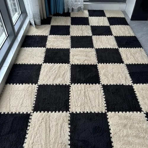 Schaumstoff-Bodenmatten, Ineinandergreifende Puzzlematte, Weicher und Rutschfester Eva-Schaum, Waschbar und Leicht Zu Reinigen, Teppichfliesen für Den Kinderspielbereich(Light Brown+Black,50 pces) von LDZDGD