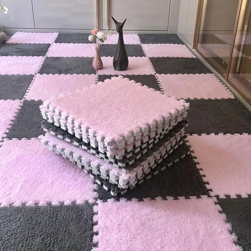 Schaumstoff-Bodenmatten, Ineinandergreifende Puzzlematte, Weicher und Rutschfester Eva-Schaum, Waschbar und Leicht Zu Reinigen, Teppichfliesen für Den Kinderspielbereich(Pink+Gray,100 pces) von LDZDGD