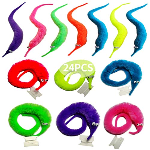 LE TOOTER 24 Stück Fuzzy Wurm-Spielzeug, Schnur, Wurm, Haustiere, Fuzzy Würmer auf Schnur, Trickspielzeug, Partyzubehör für Kinder, Katzen (6 Farben) von LE TOOTER