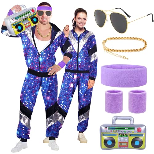 90er 80er Jahre Outfit Herren Damen Mottoparty 80er Trainingsanzug Retro Jacke Hose Accessoire 80er Jahre Kostüm Herren New Kids Vintage Disco 80er Jahre kleidung Bad Taste Outfit Paare Karneval XL von LEACCO