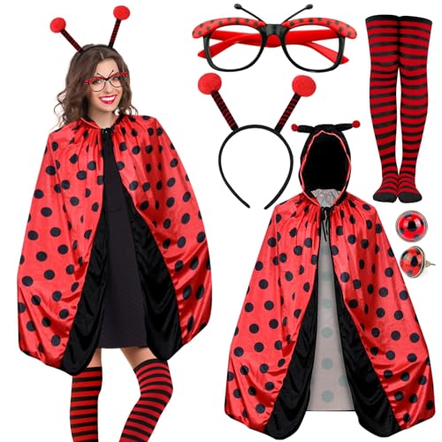 LEACCO Marienkäfer Kostüm Damen Umhang Set mit Marienkäfer Haarreif Ohrringe Socken Brille Karneval Kostüm Marienkäfer Damen Erwachsene kleidung für Faschingskostüme Damen Marienkäfer Verkleidung LEACCO Marienkäfer Kostüm Damen Umhang Set mit Marienkäfer Haarreif Ohrringe Socken Brille Karneval Kostüm Marienkäfer Damen Erwachsene kleidung für Faschingskostüme Damen Marienkäfer Verkleidung von LEACCO