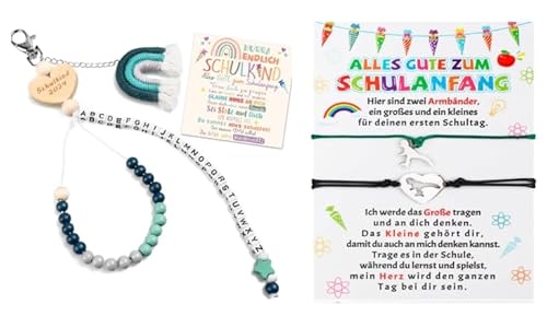 LEACCO YADODO Einschulung Geschenk Mädchen mit Rechenkette 1. Klasse Mutter Tochter Armband Schulkind 2025 Mädchen Armband Rechenkette Schultüte Füllung Glücksbringer Schulanfang (Blau) von LEACCO