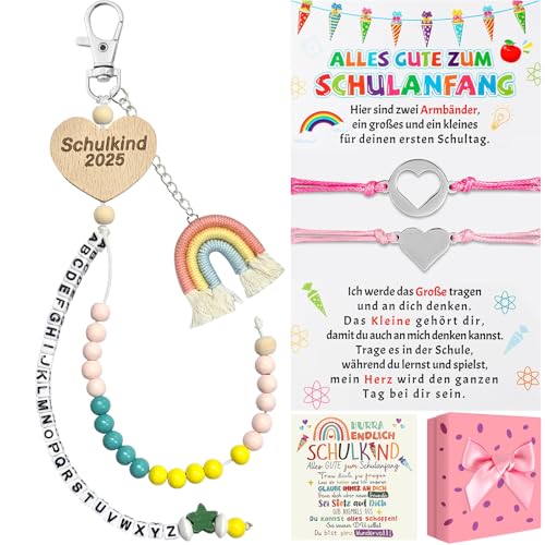 LEACCO Einschulung Geschenk Mädchen mit Rechenkette 1. Klasse Mutter Tochter Armband Schulkind 2025 Mädchen Armband Rechenkette Schultüte Füllung Glücksbringer Schulanfang Geschenke Zur Einschulung von LEACCO