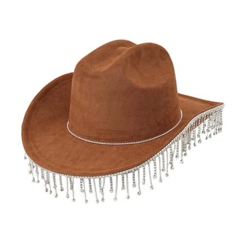 LEADSDGE Glitzernde Strass-Quasten, Cowboyhut, Kristallhut für Junggesellinnenabschied, Kristallhut für Club, Bühne, Disco, Partyhüte LEADSDGE Glitzernde Strass-Quasten, Cowboyhut, Kristallhut für Junggesellinnenabschied, Kristallhut für Club, Bühne, Disco, Partyhüte von LEADSDGE