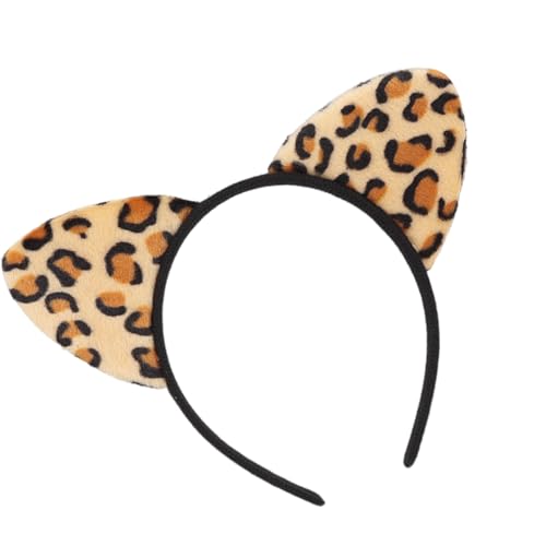 LEADSDGE Leopardenmuster Stirnband Cartoon Kätzchen Haarreifen Auffällige Kopfbedeckung Kopfbedeckung für Halloween Cosplay Rollenspiel Make-up Stirnband Make-up Stirnbänder für Frauen zum Waschen des von LEADSDGE