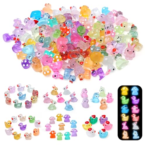 LEADSTAR 100 Stück Mini Leuchtende Harz Tiere,Mini Leuchtende Figuren Bunte Kleine Tierfiguren Winzige Tiere Leuchtend Enten Spielzeug für Hausgartendekoration und Osternparty Geschenk von LEADSTAR