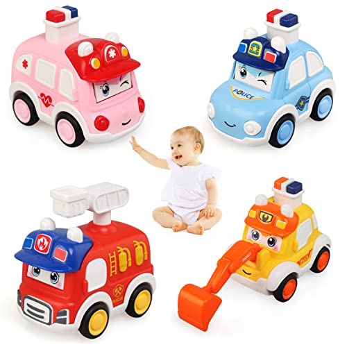 LEADSTAR Baby Spielzeugauto ab 1 2 3 Jahre,4er Kinder Auto Spielzeug Aufziehauto ab 1 2 Jahr,Jungen Mädchen Spielzeug Bagger Feuerwehrauto Geschenkideen von LEADSTAR