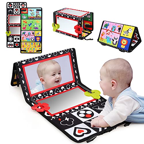 LEADSTAR Baby Spiegel Spielzeug,Faltbarer Baby Bauchlage Spielzeug Sensorisches mit Schwarz Weiß Kontrastmuster,ABC Alphabet Montessori Spielzeug für 0 3 6 12 Monate Jungen Mädchen von LEADSTAR
