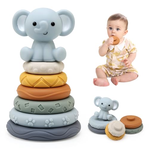 LEADSTAR Baby Stapelspielzeug, Baby Spielzeug Motorikspielzeug Montessori Sensorik Spielzeug Bausteine Baukreis Beißring Geschenke für 3 6 9 12 Monate Baby Kleinkind Jungen Mädchen von LEADSTAR