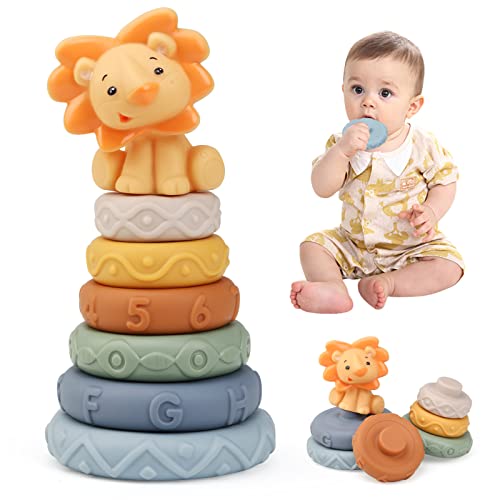 LEADSTAR Baby Stapelspielzeug, Babyspielzeug Motorikspielzeug Montessori Sensorik Spielzeug Bausteine Nistkreis Baukreis Beißring Geschenke für 3 6 9 12 Monate Baby Kleinkind Jungen Mädchen von LEADSTAR