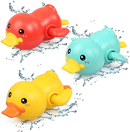 LEADSTAR 3 Stück Baby Badespielzeug, Ente Badewannenspielzeug ab 1 Jahr, Schwimmende Aufziehen Badespielzeug, Wasserspielzeug Baby, Schwimmbad Badewanne Badspielzeug für 1 2 3 Jahre Jungen Mädchen von LEADSTAR