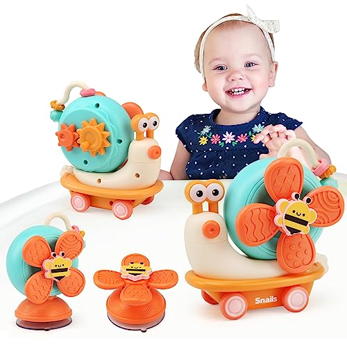 LEADSTAR Montessori Spielzeug Baby ab 6 9 12 Monate, Hochstuhl Saugnapf Spielzeug Baby Sensorik Motorikspielzeug Badespielzeug Geschenk Schnecke Auto für Baby Jungen Mädchen 0 1 2 3 Jahre von LEADSTAR