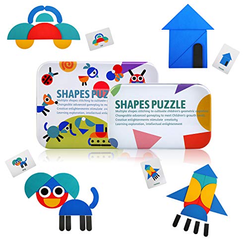 LEADSTAR Holzpuzzle Geometrische Formen Puzzle，36 PCS Shape Puzzle 60PCS Musterkarten Kids Puzzle Set Holz Montessori Spielzeug Lernspielzeug Lerngeschenk für Kinder ab 3 Jahren, Kreativ Geschenk von LEADSTAR