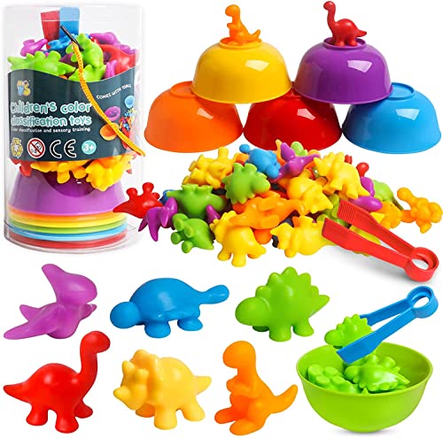 LEADSTAR Montessori Spielzeug ab 3 4 5 Jahre,58 Stück Dinosaurier Zählen Farberkennung Spielzeug, Motorikspielzeug Lernspielzeug Geschenk für Kinder Mädchen Jungen von LEADSTAR