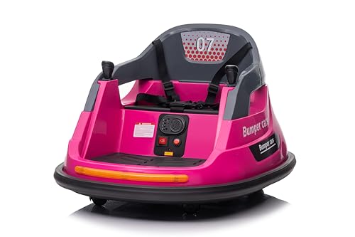 LEADZM 12V Elektro Autoscooter Kinder Elektroauto mit 2,4G Fernbedienung – 360° Drehbares Bumper Car mit LED-Lichtern & Musik, 2 Fahrmodi (Manuell/Remote) (Rosa 1) von LEADZM