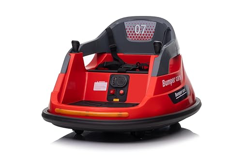 LEADZM 12V Elektro Autoscooter Kinder Elektroauto mit 2,4G Fernbedienung – 360° Drehbares Bumper Car mit LED-Lichtern & Musik, 2 Fahrmodi (Manuell/Remote) (Rot) von LEADZM