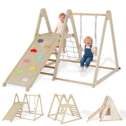 LEADZM 7-in-1 Faltbares Klettergerüst mit Verstellbarer Schaukel und Zelt, Holz-Kletterturnhalle mit Netz, Leiter und bunten Steinen LEADZM 7-in-1 Faltbares Klettergerüst mit Verstellbarer Schaukel und Zelt, Holz-Kletterturnhalle mit Netz, Leiter und bunten Steinen von LEADZM