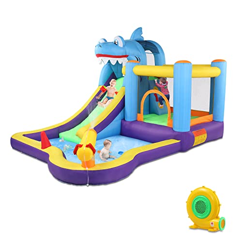 LEADZM Hüpfburg mit Gebläse, Aufblasbarer Wasserpark mit Hai-Thema, mit Trampolin, Rutsche, Schwimmbecken, Wasserpistole, Geeignet für 3 Kinder im Alter von 3 bis 10 Jahren, 380x260x240 cm LEADZM Hüpfburg mit Gebläse, Aufblasbarer Wasserpark mit Hai-Thema, mit Trampolin, Rutsche, Schwimmbecken, Wasserpistole, Geeignet für 3 Kinder im Alter von 3 bis 10 Jahren, 380x260x240 cm von LEADZM