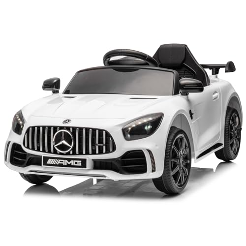 LEADZM Kinder Elektroauto Mercedes Benz AMG GTR mit 12V Kinderauto Elektrisch 2,4G-Fernbedienung, Elektrofahrzeuge 2-türig (Weiß) von LEADZM