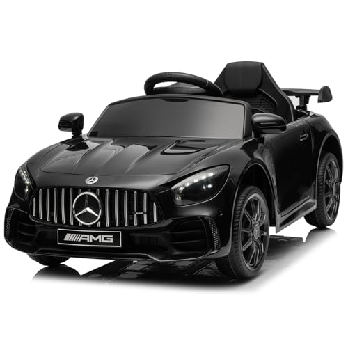 LEADZM Kinder Elektroauto Mercedes Benz AMG mit 12V Kinderauto Elektrisch 2,4G-Fernbedienung, Elektrofahrzeuge 2-türig mit MP3, Musik, Hupe, LED-Leuchten (Schwarz 1) von LEADZM