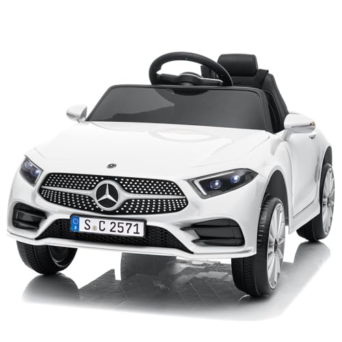 LEADZM Kinder Elektroauto Mercedes Benz CLS 350 mit 12V Kinderauto Elektrisch 2,4G-Fernbedienung, Elektrofahrzeuge 2-türig mit MP3, Musik, Hupe, LED-Leuchten (CLS Weiß) von LEADZM
