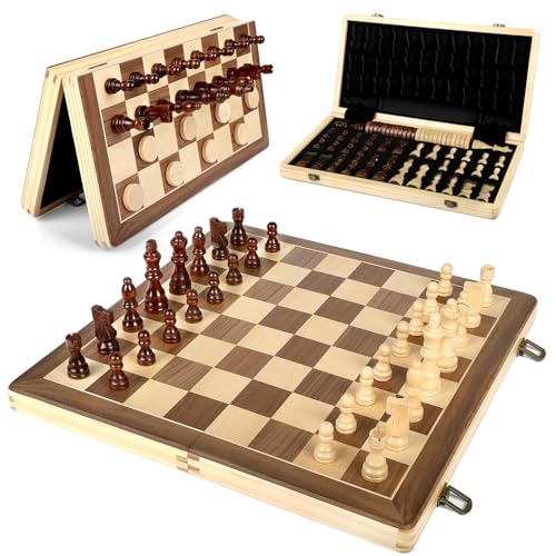 LEAP Magnetische Schachsets aus Holz, 38,1 cm, faltbares Schachbrett, 7,6 cm, Königshöhe, Reiseschachsets, Schachbrett-Set mit 2 zusätzlichen Teilen und Aufbewahrungsschlitzen für Anfänger, Erwachsene LEAP Magnetische Schachsets aus Holz, 38,1 cm, faltbares Schachbrett, 7,6 cm, Königshöhe, Reiseschachsets, Schachbrett-Set mit 2 zusätzlichen Teilen und Aufbewahrungsschlitzen für Anfänger, Erwachsene von LEAP