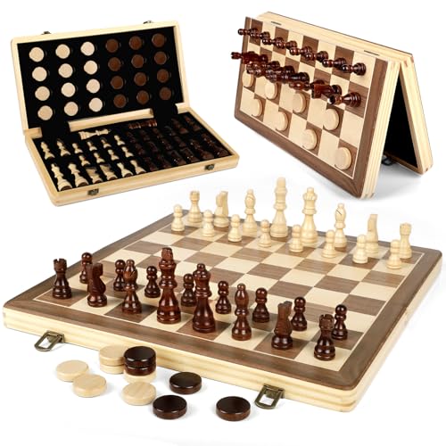 LEAP Magnetische Schachsets aus Holz, 39,4 cm, faltbares Schachbrett, 7,6 cm große Schachfiguren, obere Schachspiele, Aufbewahrungsschlitze für Anfänger, Erwachsene von LEAP