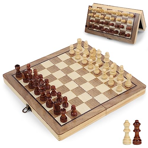 LEAP Wooden Chess Set Magnetic Travel Size 29cm - 2 Extra Queens - Magnetic Folding Board, Handcrafted Portable Travel Chess Board Game Sets with Pieces Storage Slots for All Adults and Beginner von LEAP