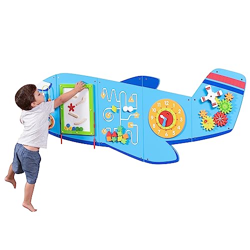 SPARK & WOW Flugzeug Aktivitäten-Wandtafeln - Ab 18 Monaten - Montessori Sensorisches Wandspielzeug - 6 Aktivitäten - Busy Board - Kleinkindzimmer Dekoration von LEARNING ADVANTAGE